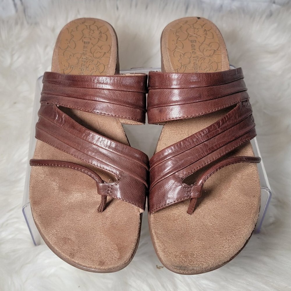 BARETRAPS Joellen Womens 9 Brown Leather Slip On Mule Sandals Cushioned Strappy